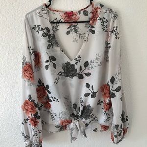 GUESS  white blouse with roses print. Size large